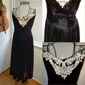 1980s Vintage S McClintock CottageCore Velvet Prairie Cowgirl Pary Dress Maxi S